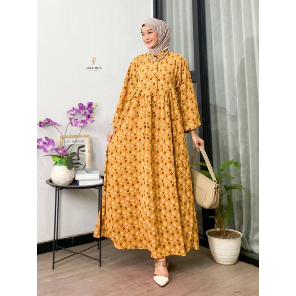 Gamis Crinkle Airflow Print Timbul Motif Bulan