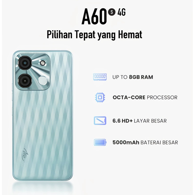ITEL A60S RAM 8GB 4+4GB 64gb/128gb GARANSI RESMI 1 TAHUN ITEL INDONESIA