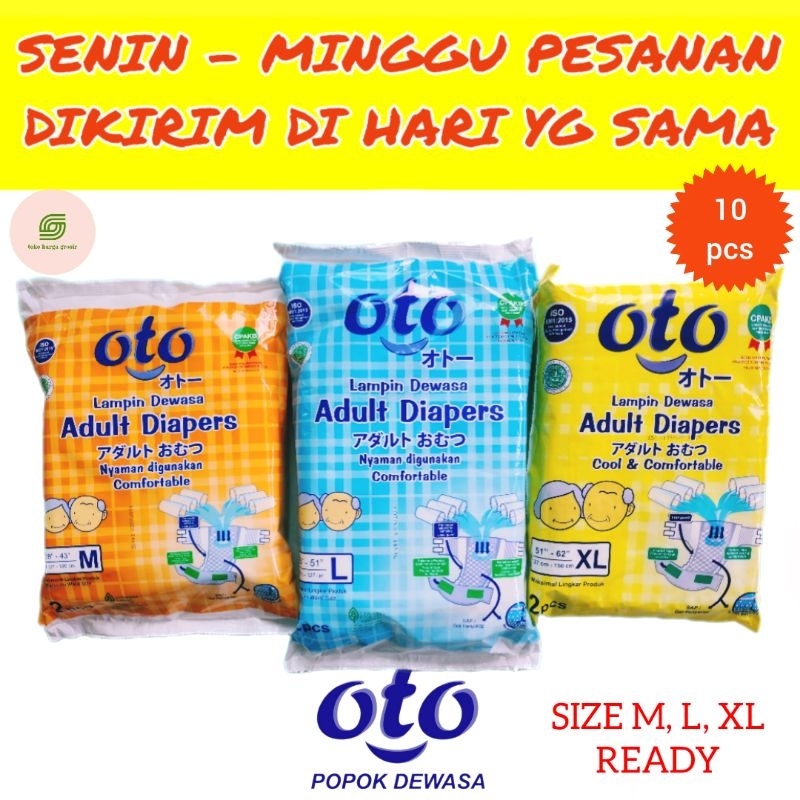 OTO popok perekat dewasa lampin dewasa satuan renceng (10 pcs) ukuran M, L, XL