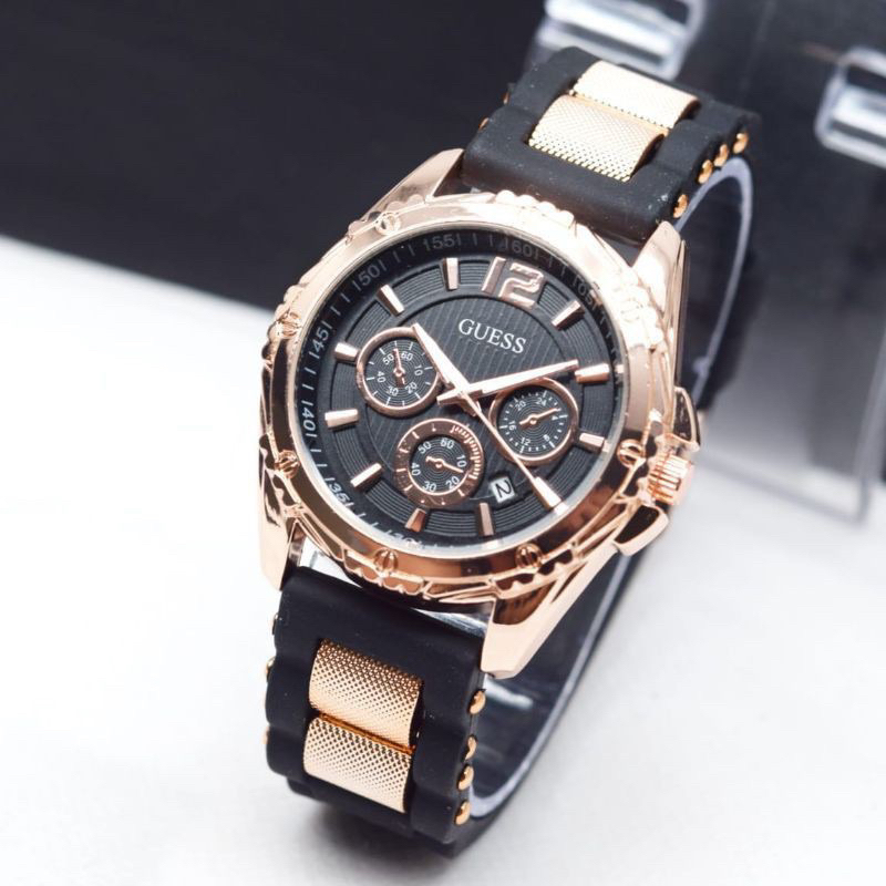 Cod/Jam Tangan Wanita Fashion Gues Ring Crono Varisi Tanggal Aktif Strap Rubber/Karet(Best Seller Ja