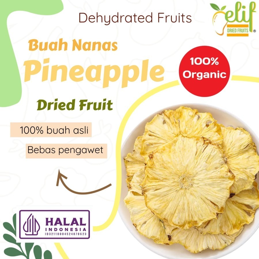 

ELIF FRUITS Bulk Pack Dried Pineapple Slice Buah Nanas Iris Kering Dried Fruit [ 1 Kg ]