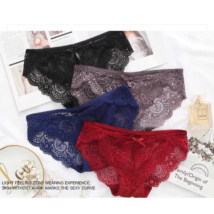 6 PCS Celana Dalam Brief Wanita Transparan Seamless Sexy Lace Celana Dalam UKURAN M L XL XXL