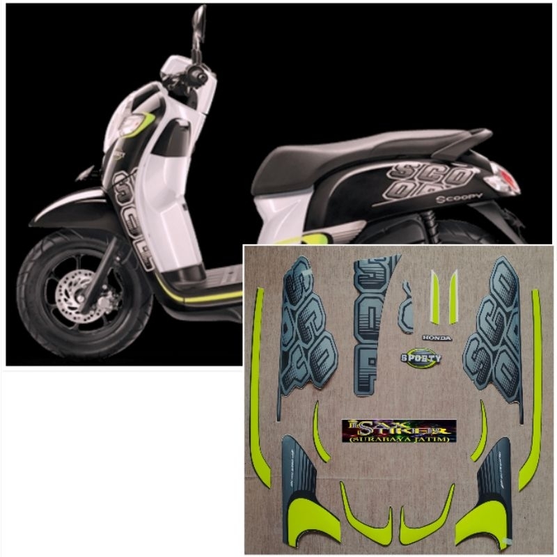 striping original Honda Scoopy sporty hitam hijau kuning tahun 2017