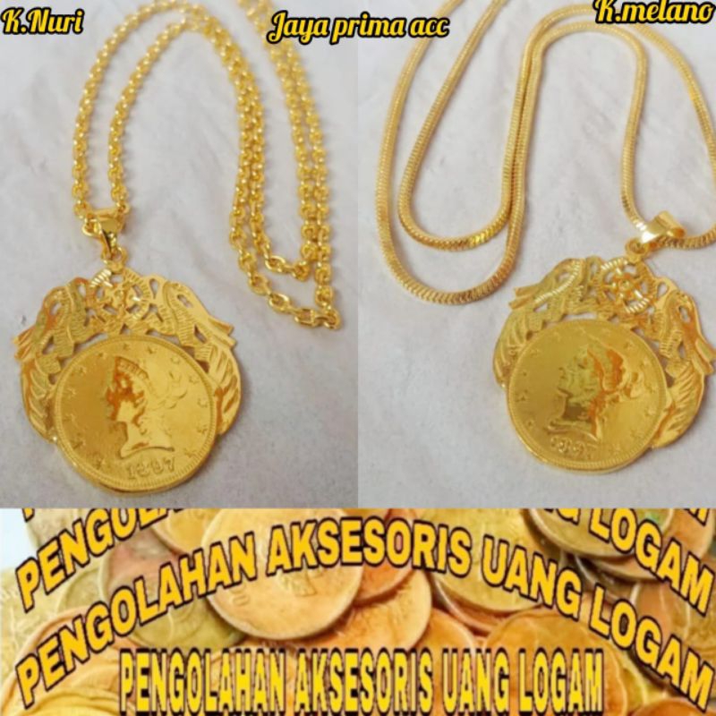 Kalung dan Liontin Koin Berlapis Emas 24K ANTI KARAT