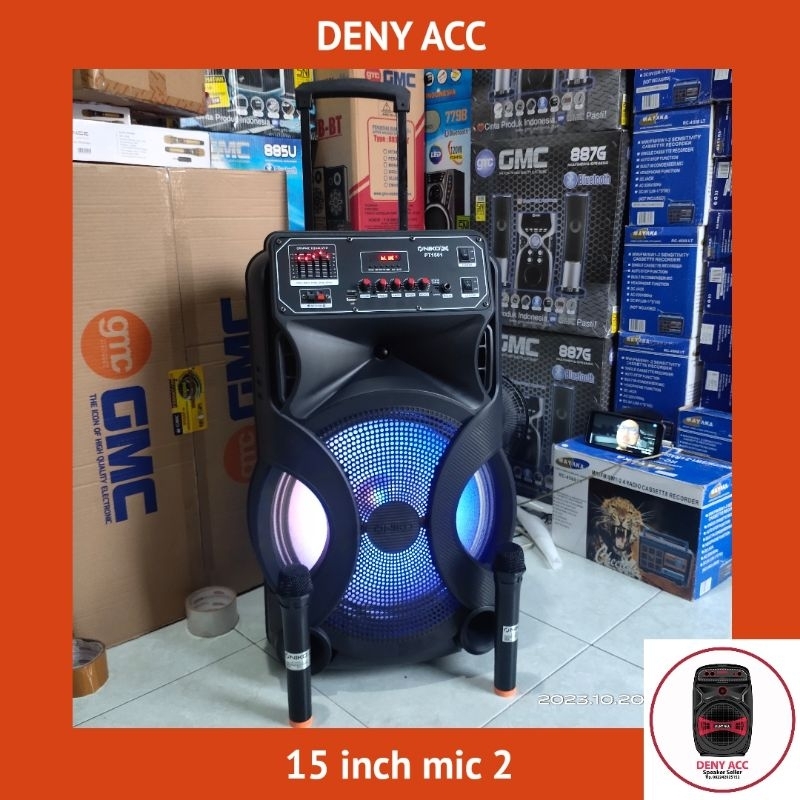 Ukuran 15 inchi Niko PT 1501 GRATIS MIC WIRELESS 2 SPEAKER BLUETOOTH KARAOKE