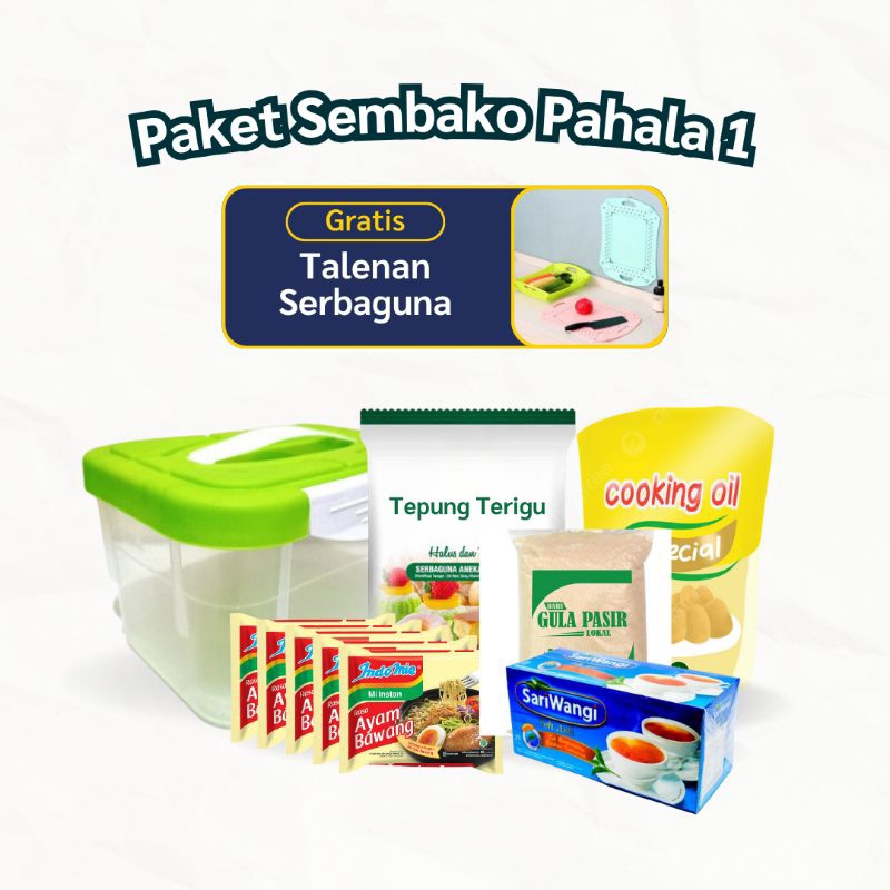 

paket sembako pahala 1 + container & free talenan/baskom serbaguna-bahan makanan