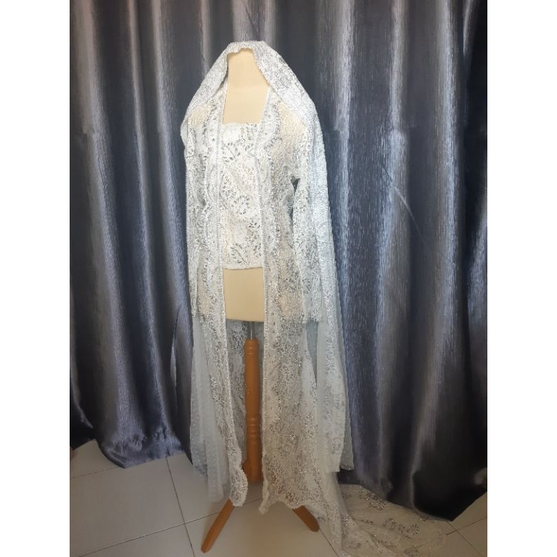 kebaya kutubaru modern putih payet full swarowsky mutiara