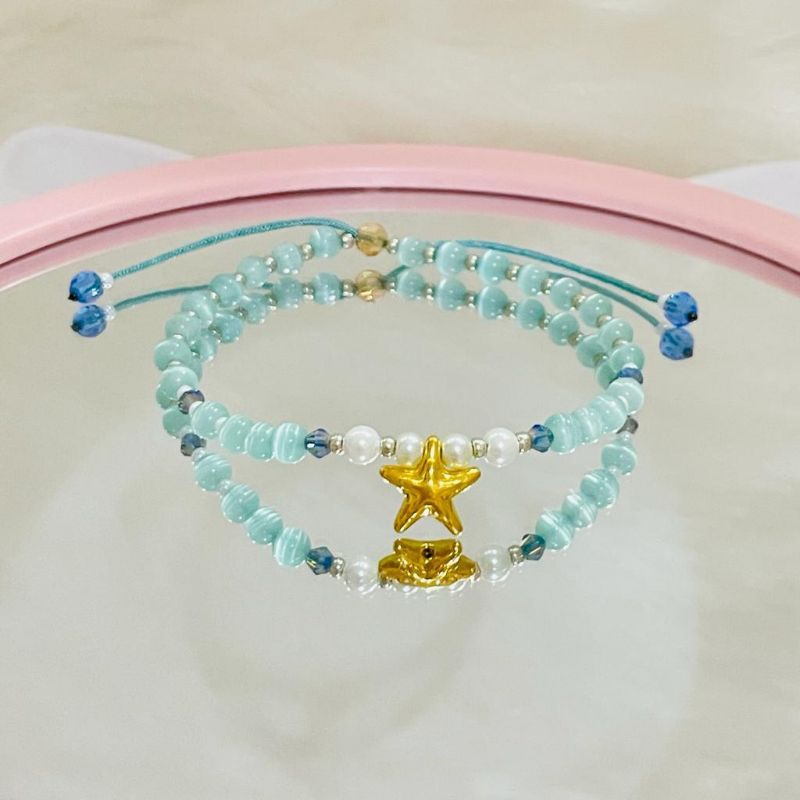 GELANG TALI SERUT MANIK CEKO CHARM STARS EMAS ASLI 24K EMAS HK 999,9%