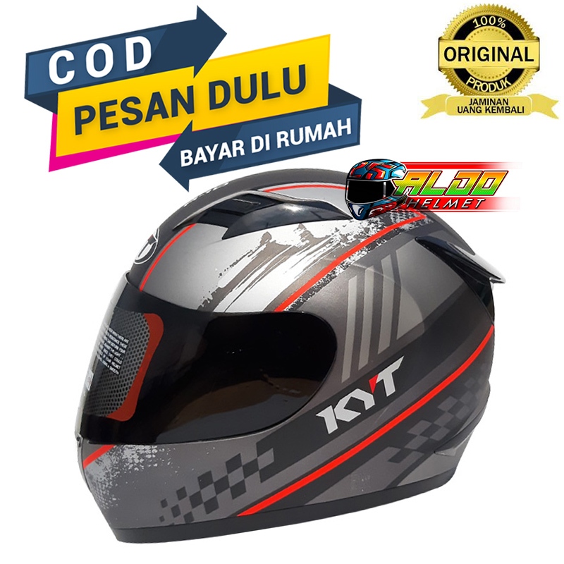 Helm KYT R-10 | Kyt R10 motif #4 GUNMETAL DOFF RED FLUO | kyt fullface original | FREE packing dus &