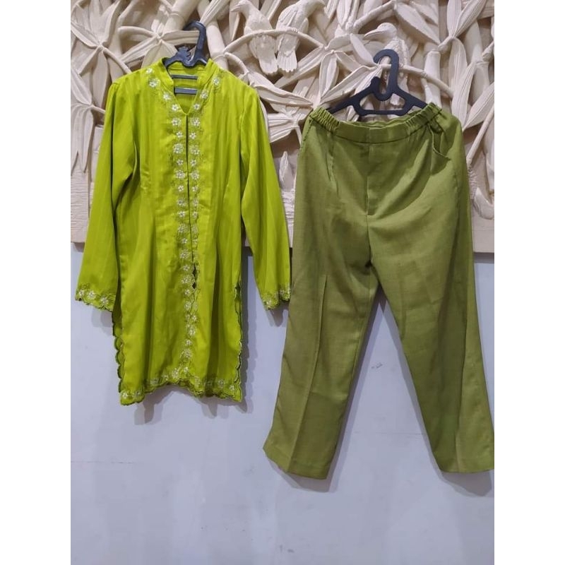 Set Wanita / Atasan Dan Celana Hijau Baru / Setelan Wanita Atasan Tunik Kebaya Dan Celana Panjang