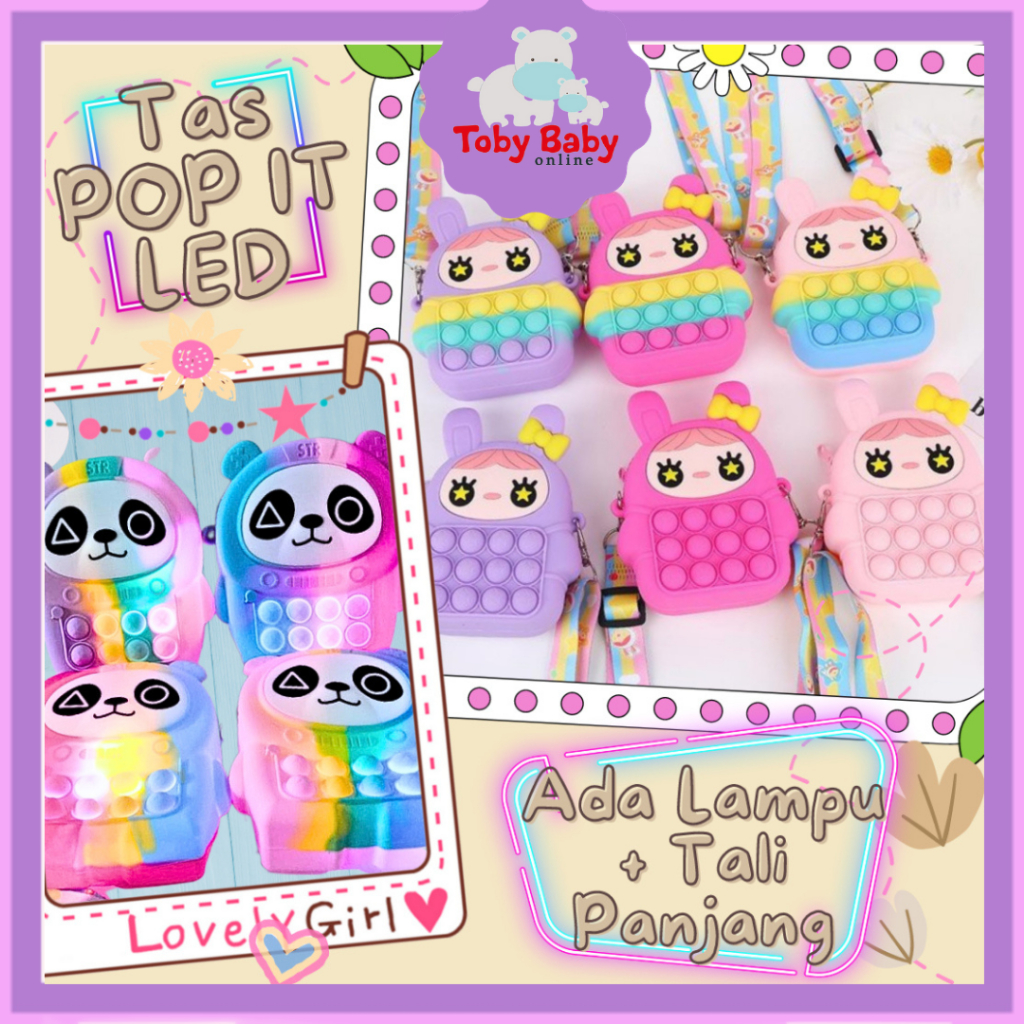 Tas Anak Pop it Jelly LED Rubber Silikon Lucu Karakter Kartun Mini