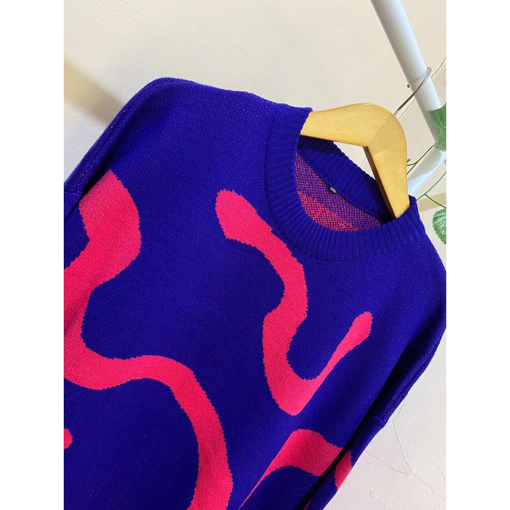 SWEATER RAJUT MOTIF GARIS ABSTAK // SWEATER RAJUT OVERSIZE WANITA // SWEATER RAJUT WANITA // SWEATER