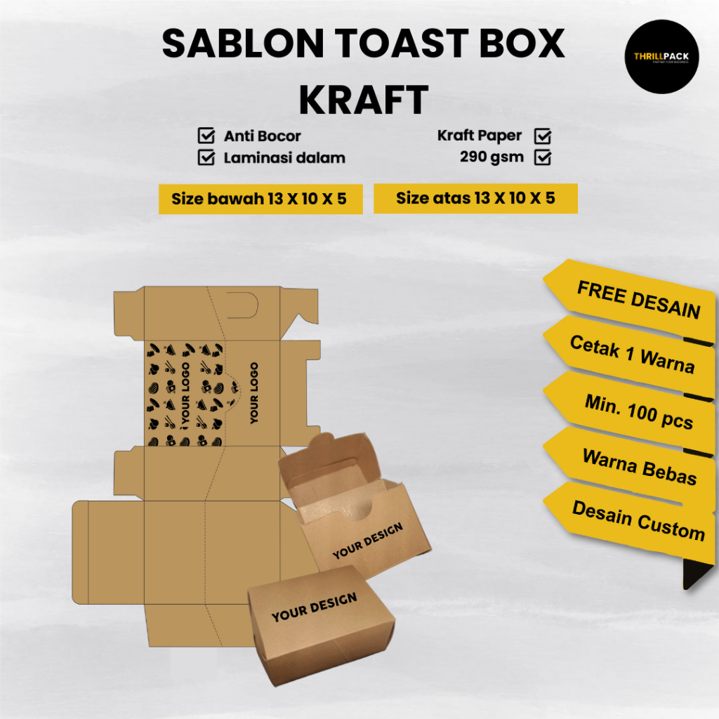 Sablon Toast Box Kraft Termurah - Sablon Toast Box / Sablon Paper Box / Toast Box Kraft / Printing /