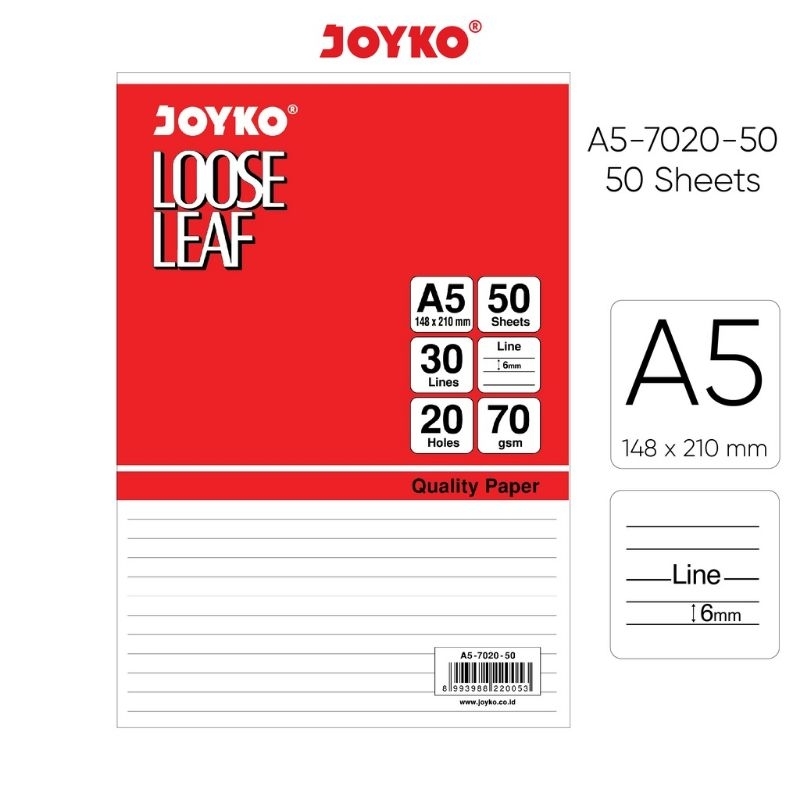 

Joyko Loose Leaf A5-7020-50 (50 Lembar) - Isi Kertas Binder