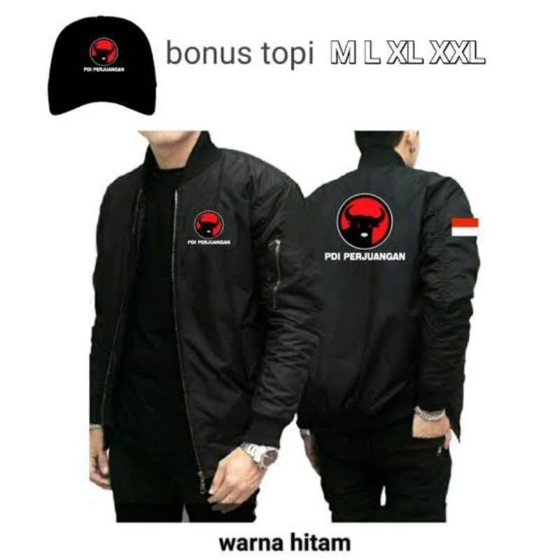 Jaket bomber PDIP bonus topi