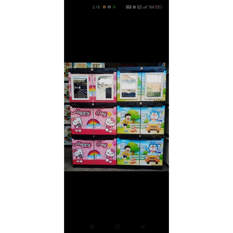 lemari plastik mini karakter hello kitty doraemon