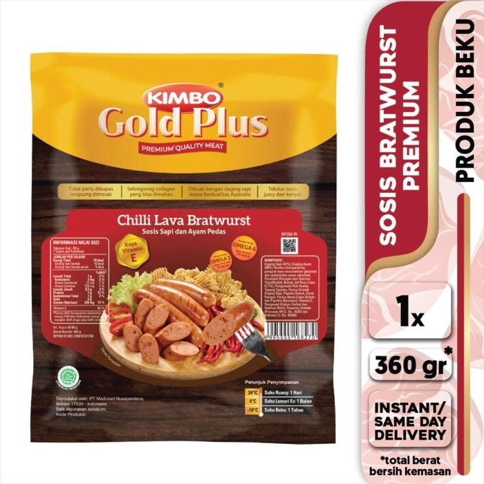 

KIMBO GOLD PLUS SOSIS PEDAS BRATWURST CHILLI LAVA 360GR ISI 6PCS HALAL