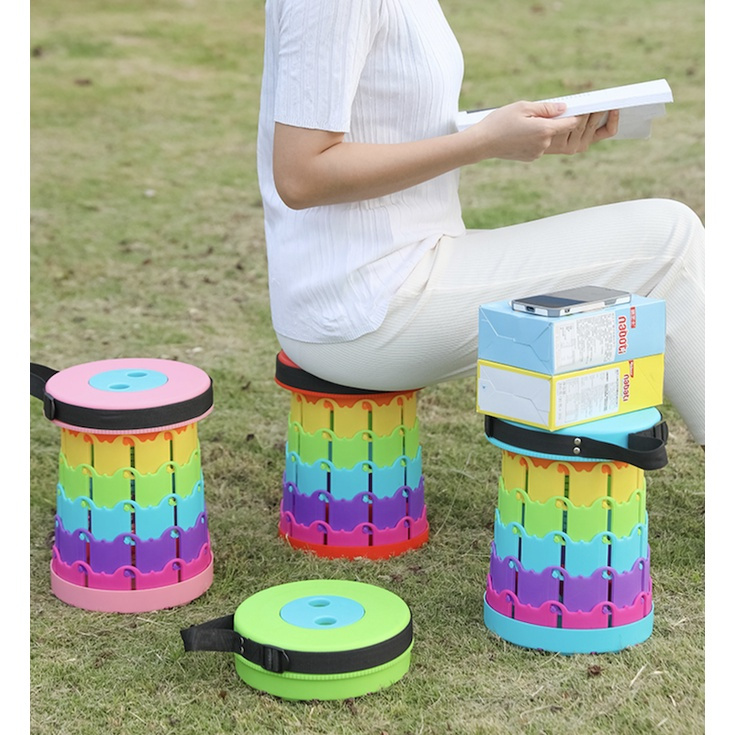 Kursi Lipat Outdoor Portable / Kursi Lipat Telescopic Bulat / Kursi Deli Rainbow