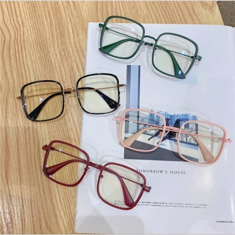 Kacamata Kotak Oversize Lensa Anti Radiasi Kacamata Persegi Style Korea Frame Besi Trendy