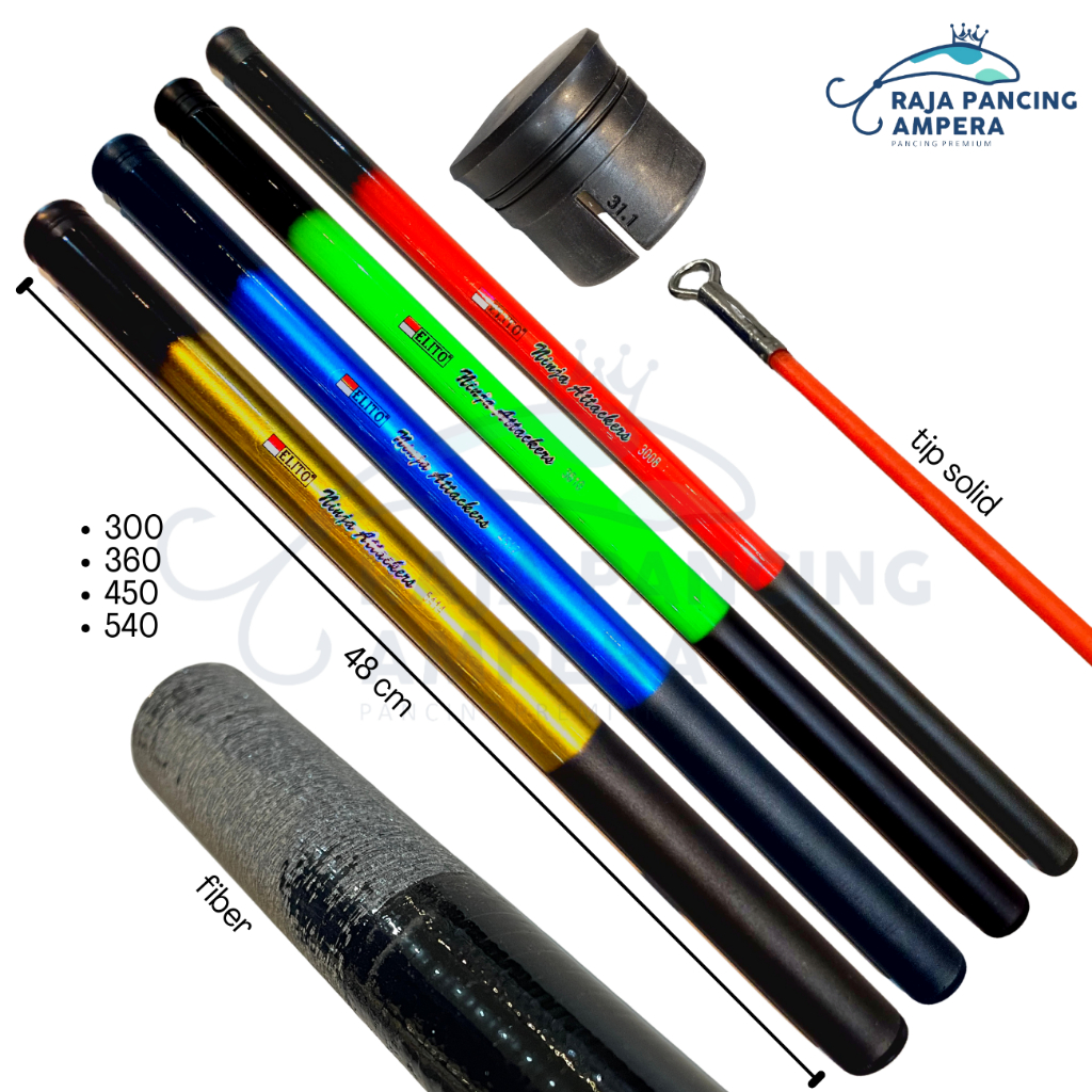 Joran Tegek Pole Elito Ninja Attackers Ujung Tip Solid Ruas Pendek Medium untuk mancing gabus teknik
