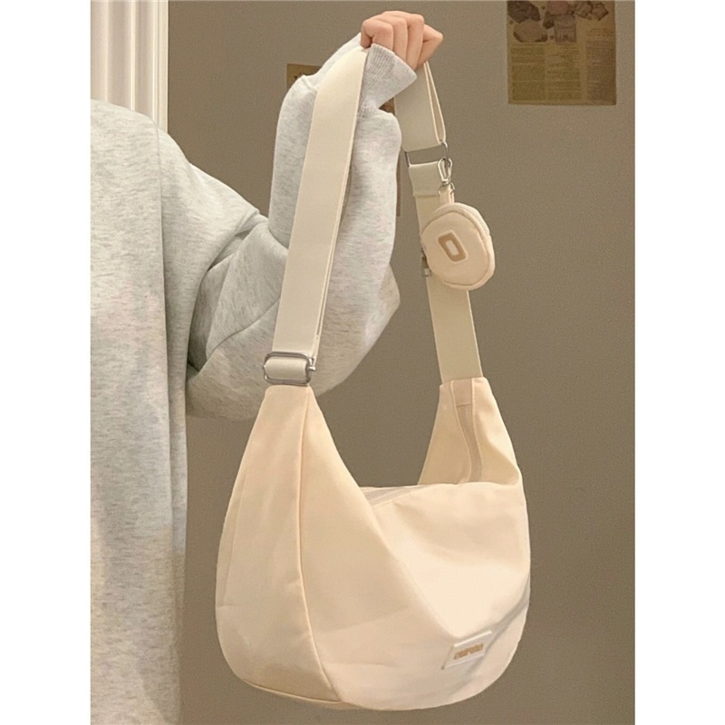 [READY &amp; COD] Tas Selempang Wanita Baru 2-in-1 Kanvas Siswa Tas Bahu Murah Selempang Fashion Korean Style Tas Wanita  Kapasitas Besar Tas Pangsit Casual Round Shoulder Sling Bag Tas Sekolah Cowok