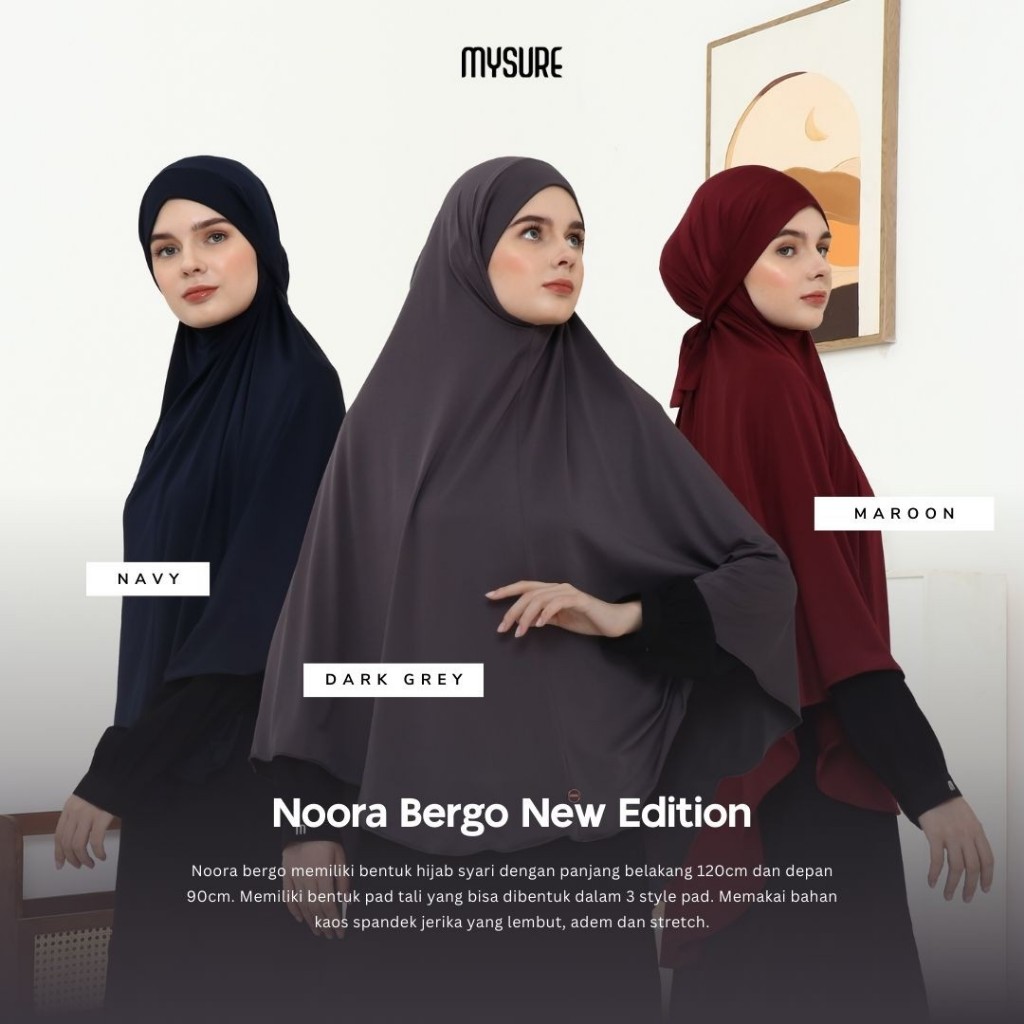 Mysure-Noora Bergo New Edition Maroon-Navy-Dark Grey Premium Spandex Hijab Praktis Wanita Dewasa Pol