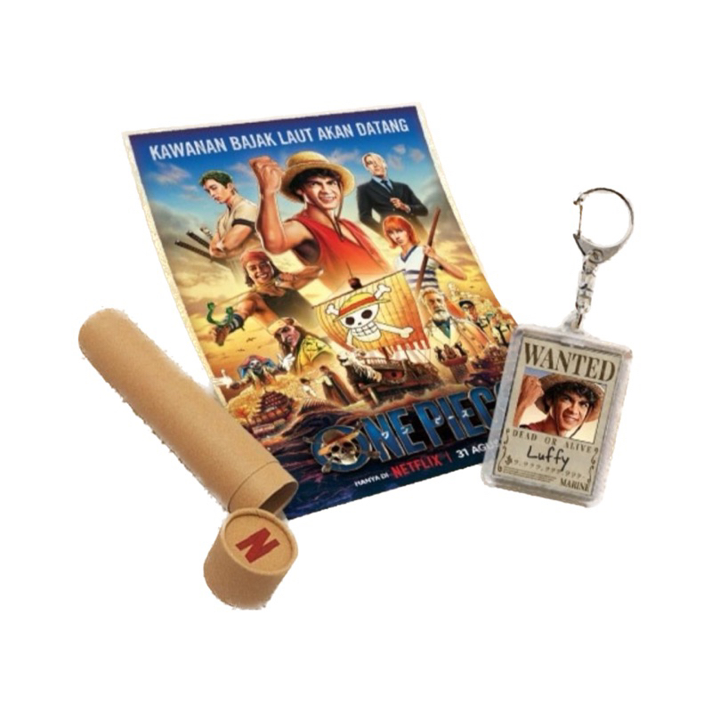 One Piece Netflix Official Merch - Live Action Poster Keychain Wanted Ganci Tabung Merchandise