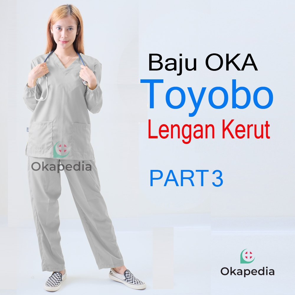 Seragam kerja baju jaga ok oka dokter perawat medis lengan panjang kerut bahan toyobo