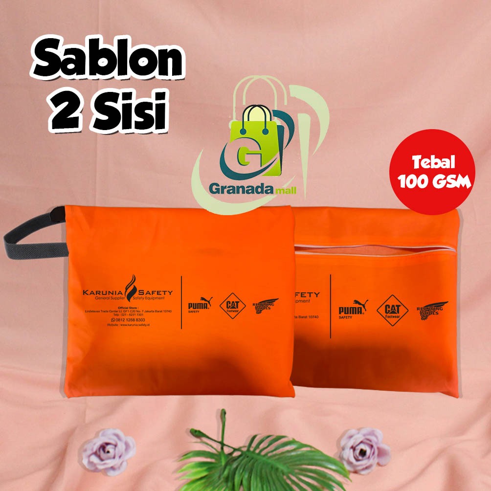 

TAS SOUVENIR SABLON GOLD ( 2 SISI) RESLETING CUSTOM UK 40 X 35 (P X T)- TEBAL 100 GSM