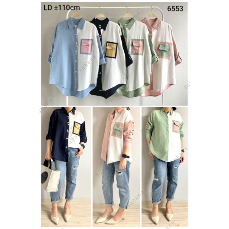 Atasan kemeja wanita katun linen import lubana#6553