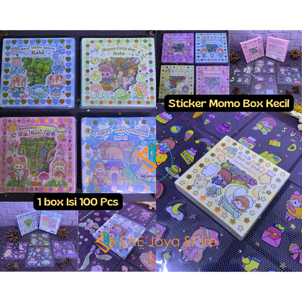

(1 BOX 100 PCS) SAE-STICKER MOMO BOX KECIL AESTHETIC TRANSPARANT ANTI AIR ISI 100 / STIKER BUKU