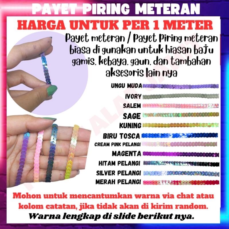 Payet gepeng meteran hiasan aksesoris baju gaun dress