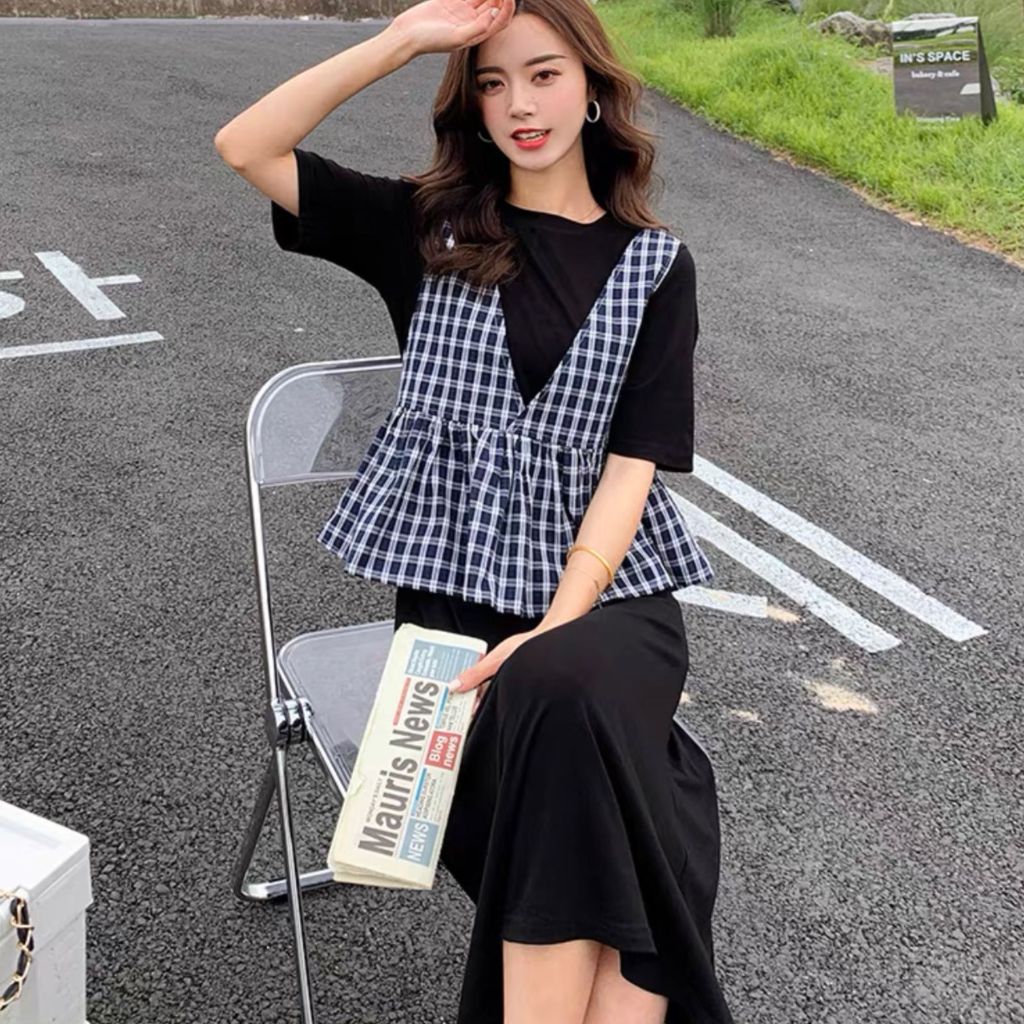 Dress 2in1 rompi full kotak