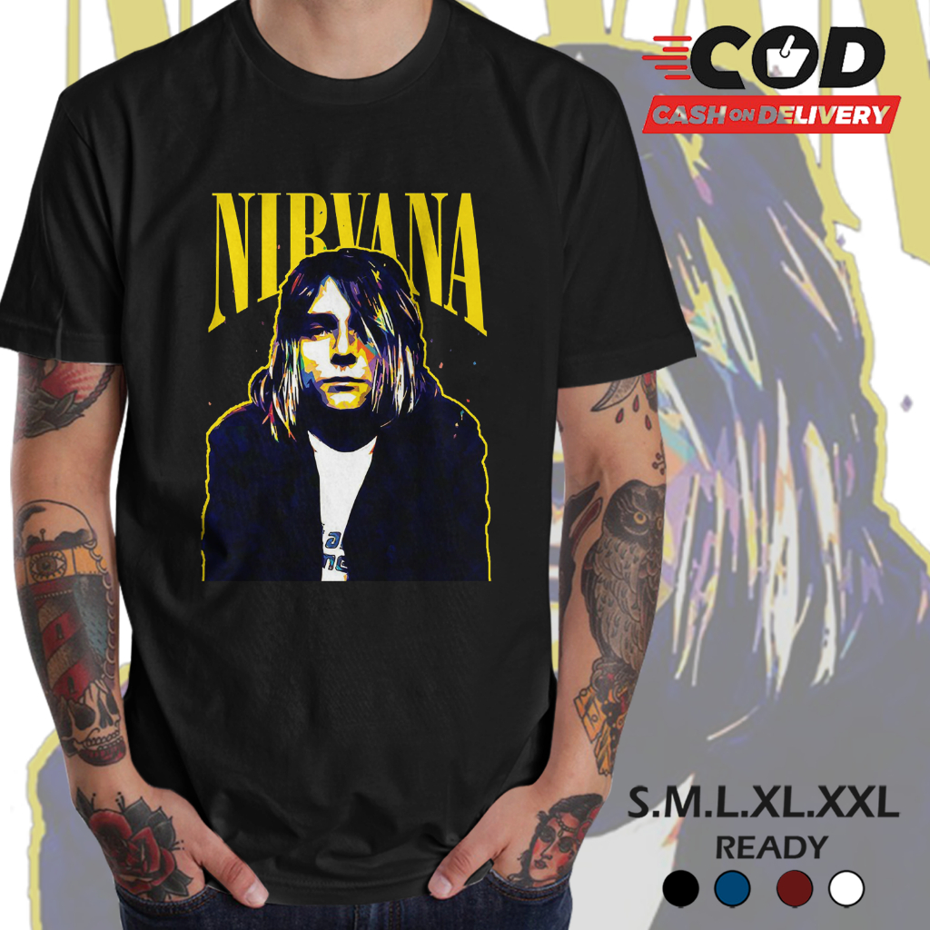 Baju Kaos Kaus Ts Tshirt T-shirt Obong Atasan Desain Tema Tulisan Band Bend Ben Ban Metal Nirvana Ne