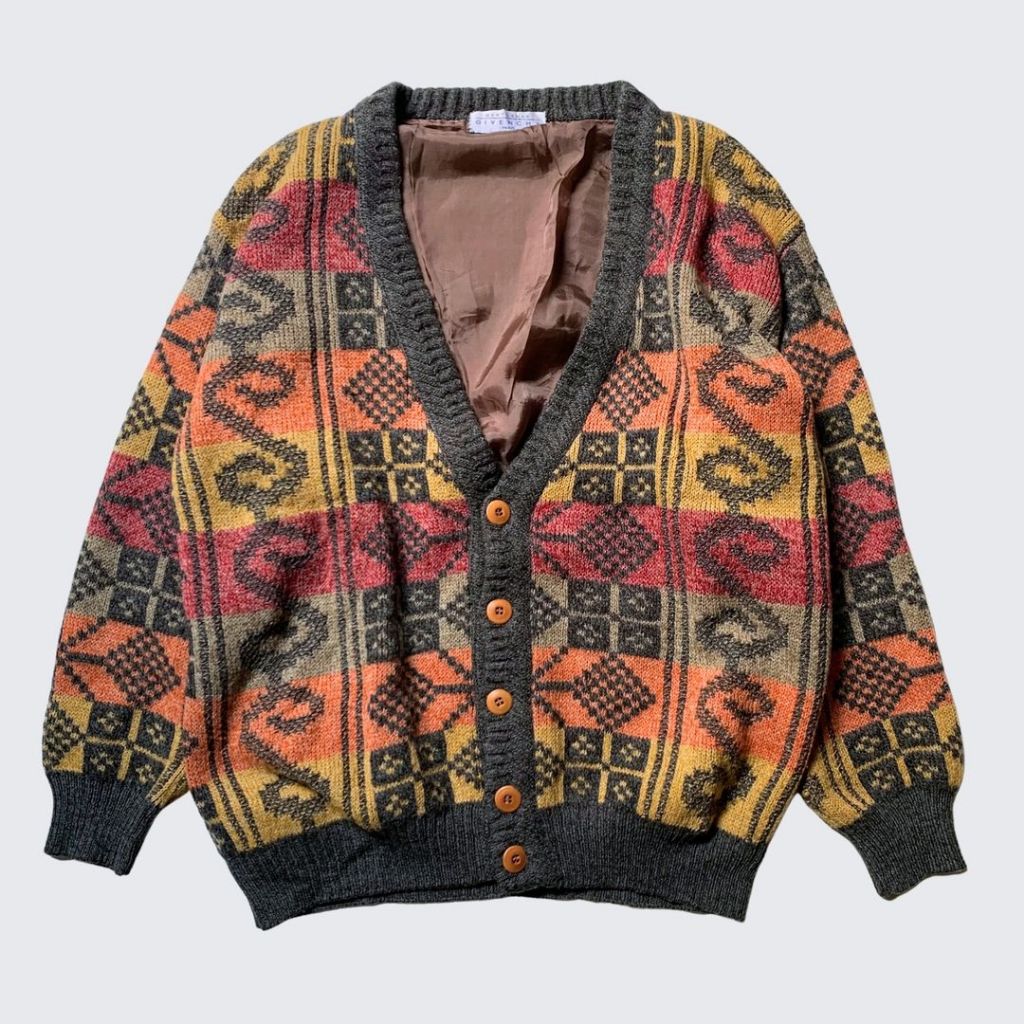 1990s Givenchy Archive Mohawk Hair Italian Knit Cardigan - Unisex - L