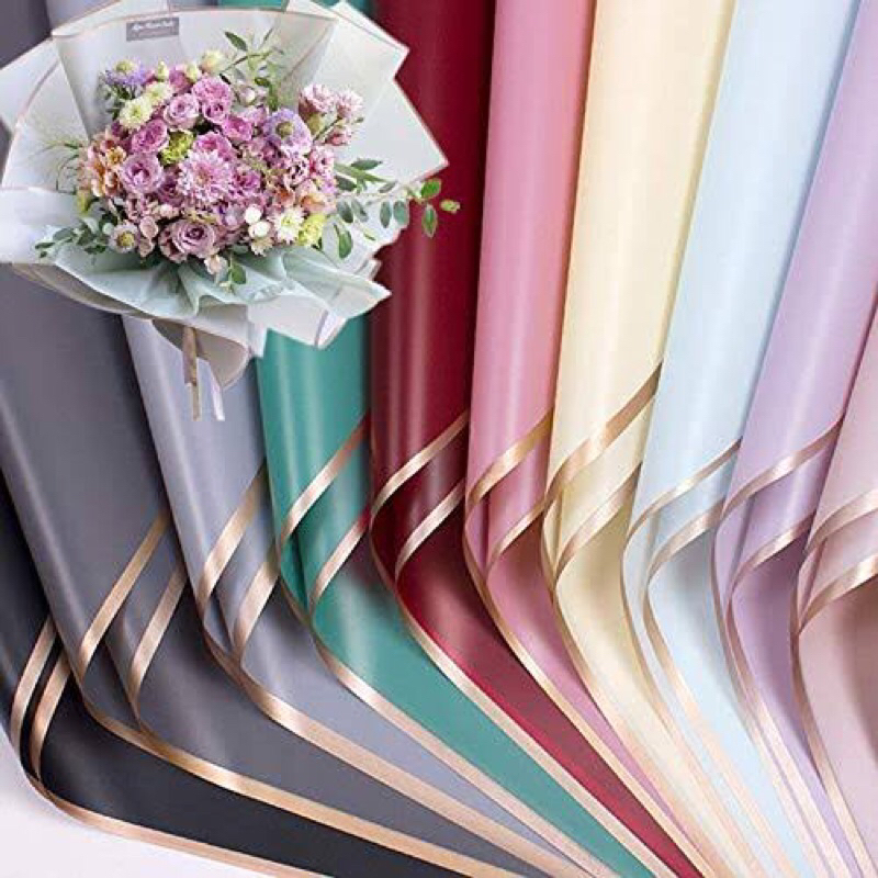 

flower wrapping GOLD LINE kertas cellophane kertas buket bunga