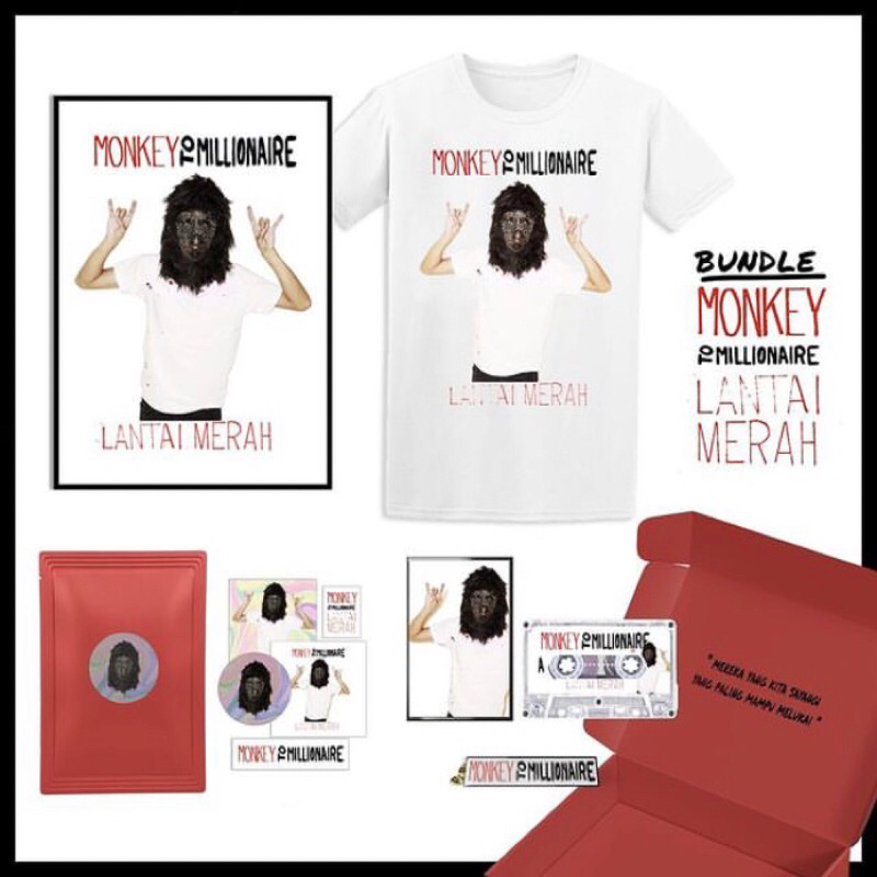 Bundle Kaset Pita + Kaos / Tshirt + Poster Monkey To Millionaire - Lantai Merah Cassette Original