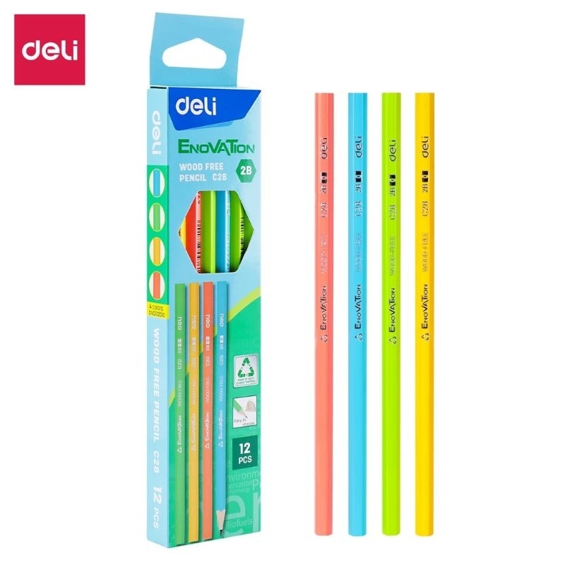 

Deli Wood Free Pencil / Pensil 2B Isi 12 Ramah Lingkungan Bahan Daur Ulang EC28