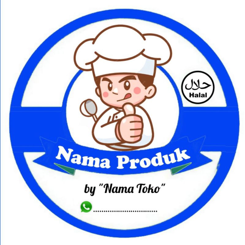 

(Minimal order 100 buah) STIKER PRODUK KEMASAN MOTIF CHEF FRAME BIRU UNTUK MAKANAN / CATERING