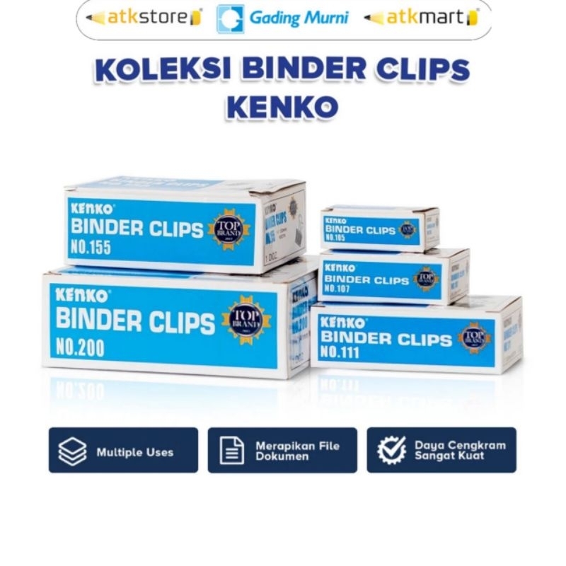 

Kenko Penjepit Kertas Binder Klip Binder Clip No.105 107 111 155 200 260 Warna Hitam Kenko