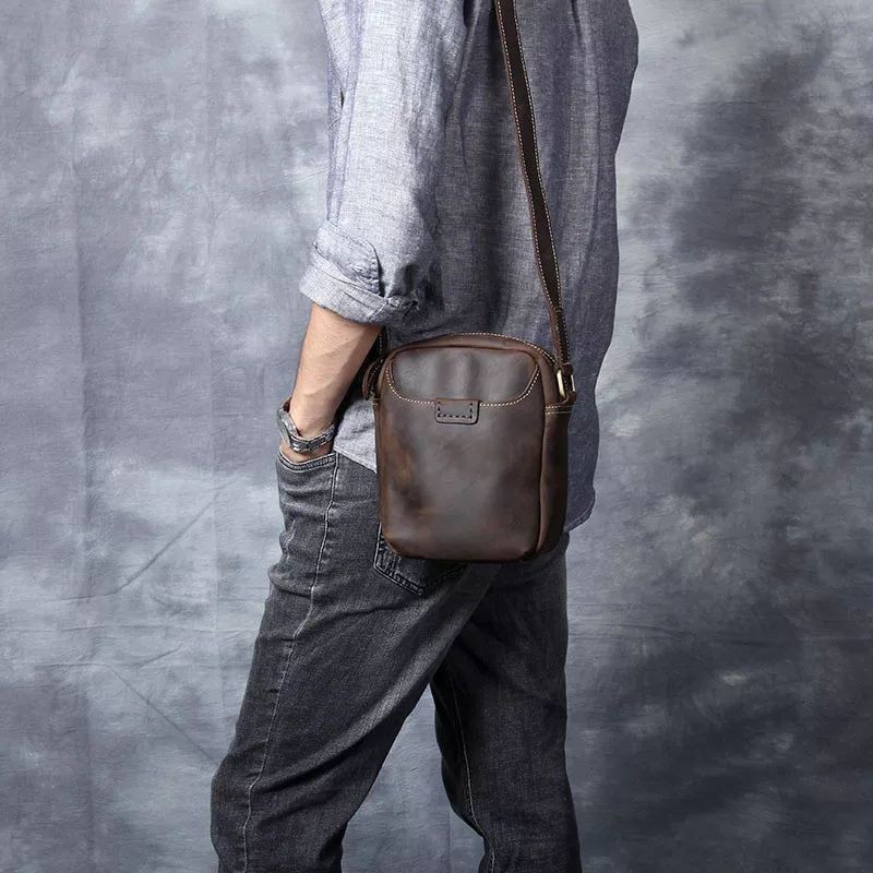 Tas Selempang Pria Kulit Asli Premium Crazy Horse - Sling Bag Kulit Vintage, GARUT masture