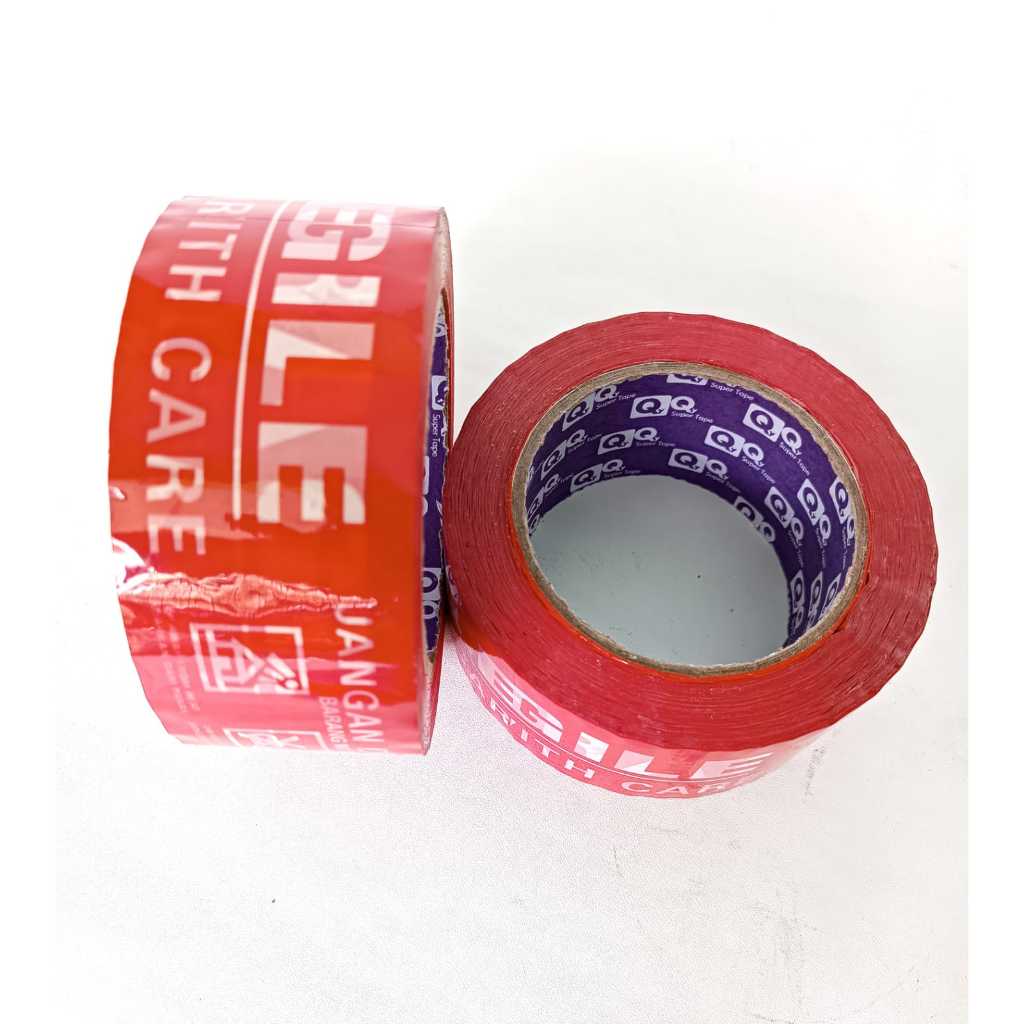 

Lakban Fragile QQ Jangan Dibanting Merah 48MM 100METER = 110YARDS FULL 2Bahasa / Lakban Fragile QQ Jangan Dibanting Merah