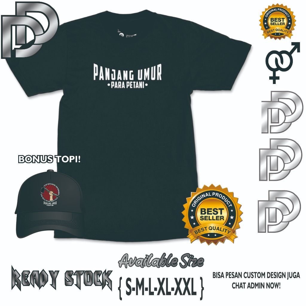 KAOS PANJANG UMUR PARA PETANI COTTON COMBED { BONUS TOPI }