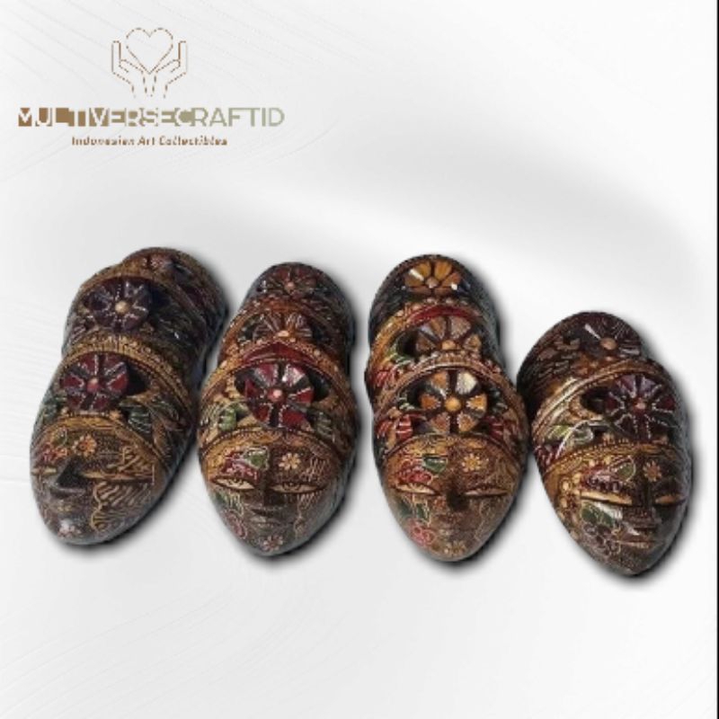 Topeng Wayang Batik - Topeng Motif Bunga Size M Topeng Kayu Batik Tulis