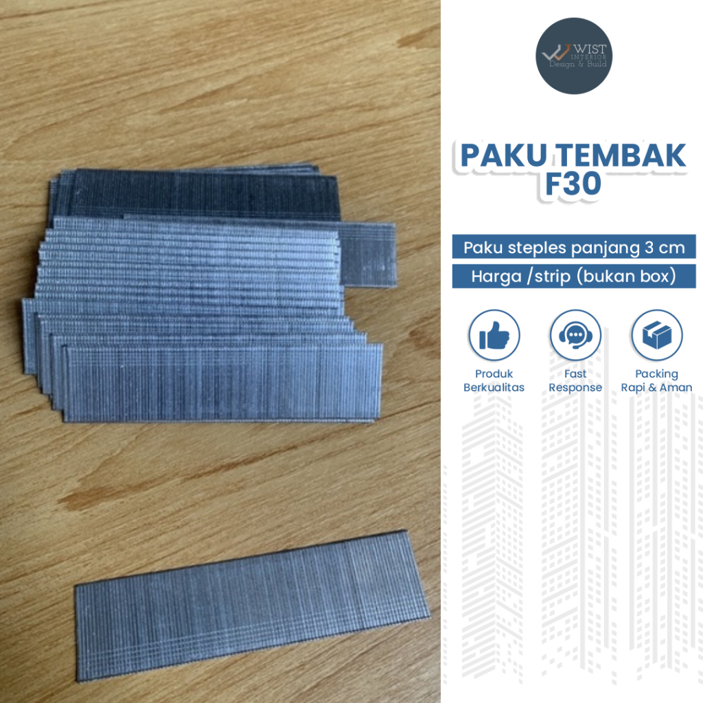 

Isi Staples Mesin Paku Tembak F30 3 mm Refill Air Nailer Stapler Steples (Per Strip)