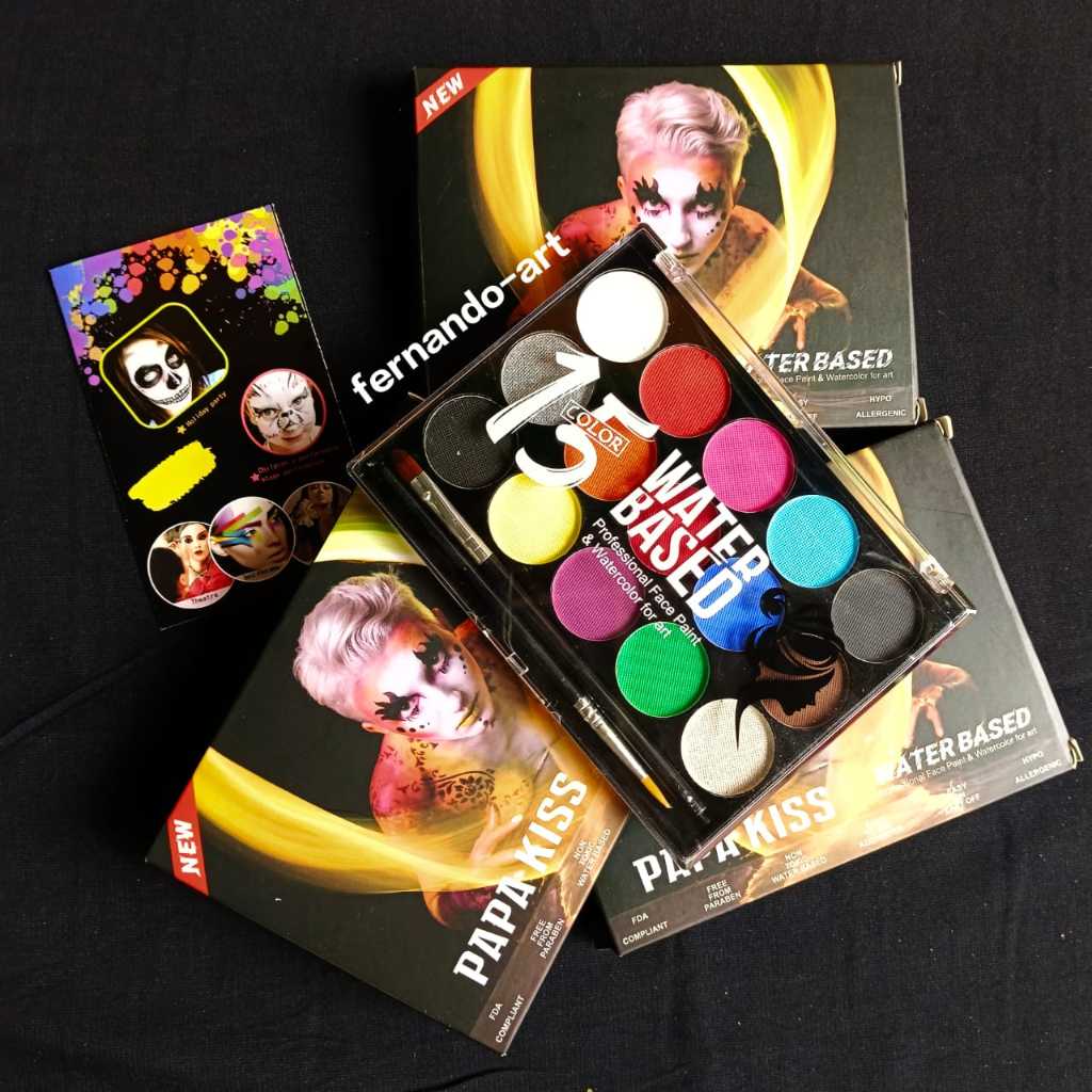 

Profesional Face Paint & Watercolor For Art 15 Color Set+Brush / Cat Wajah / Cat Badan 15 warna+Kuas