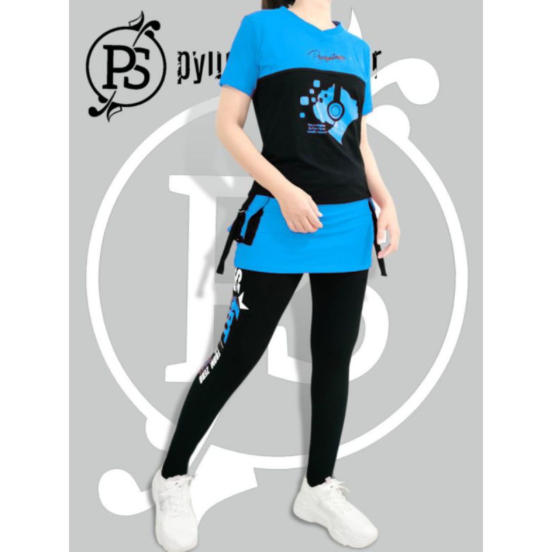 pyur sport, setelan leging rok kantong dgn baju pendek, aerobic terbaru terlaris UkuranL : Allsize b