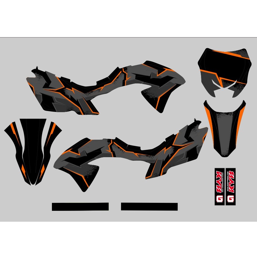 Decal Sticker Kawasaki KLX 150 BF Fullbody Stiker MOTIF Hitam Abu Lis Orange