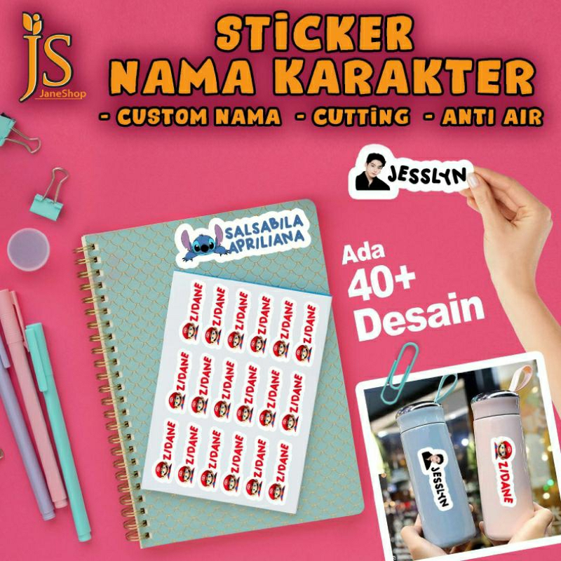

Isi 18 pcs Stiker Nama Waterproof Cewek Cowok, Label Nama Girl Boy tumbler, kotak pensil, Print and Cut Karakter