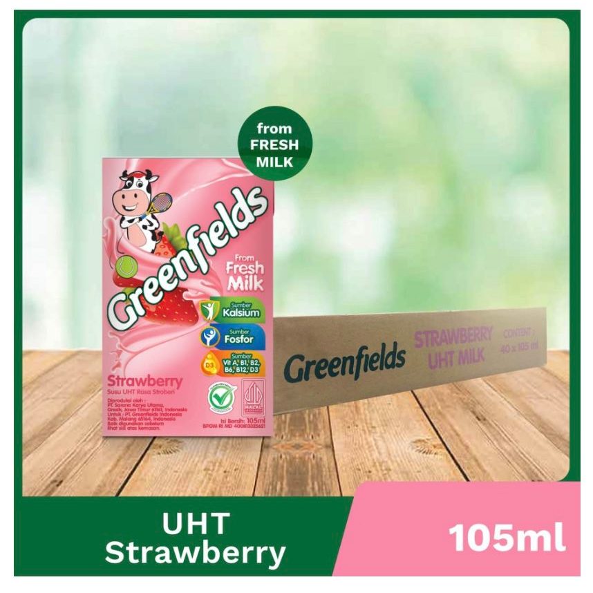 

SUSU GREENFIELDS UHT STRAWBERRY SUSU UHT GREENFIELD STRAWBERY 105 ML PER PCS